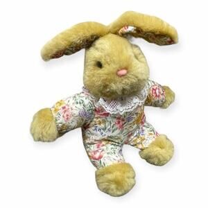 International Silver Co Bunny Rabbit Plush Floral Fabric Stuffed Animal Easter